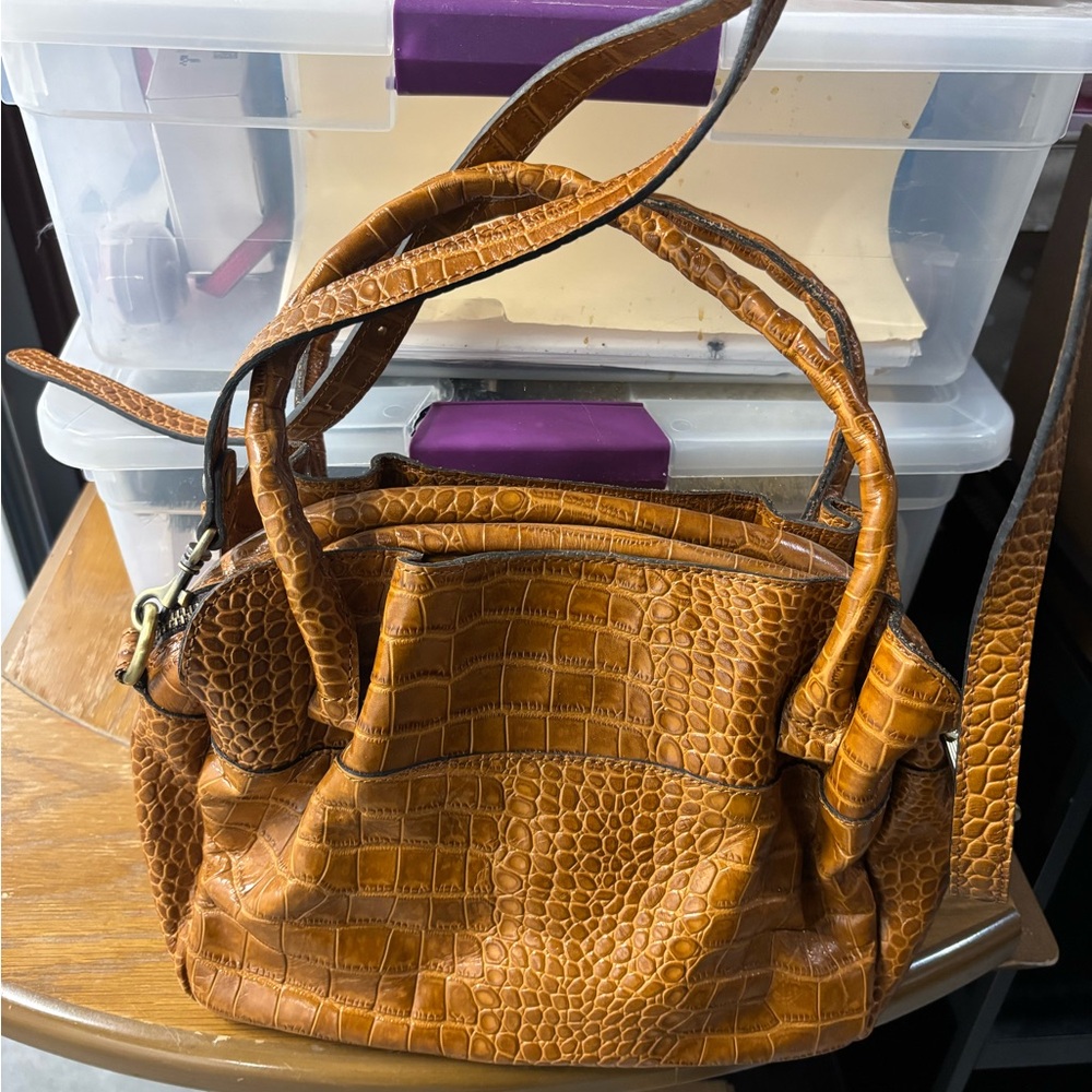 Patricia Nash Brown Croc-Embossed Shoulder Bag